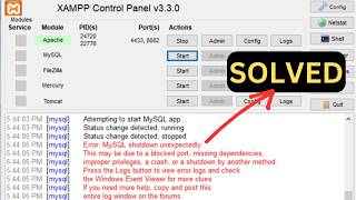 How to Solve Error MySql Shutdown Unexpectedly in Xampp