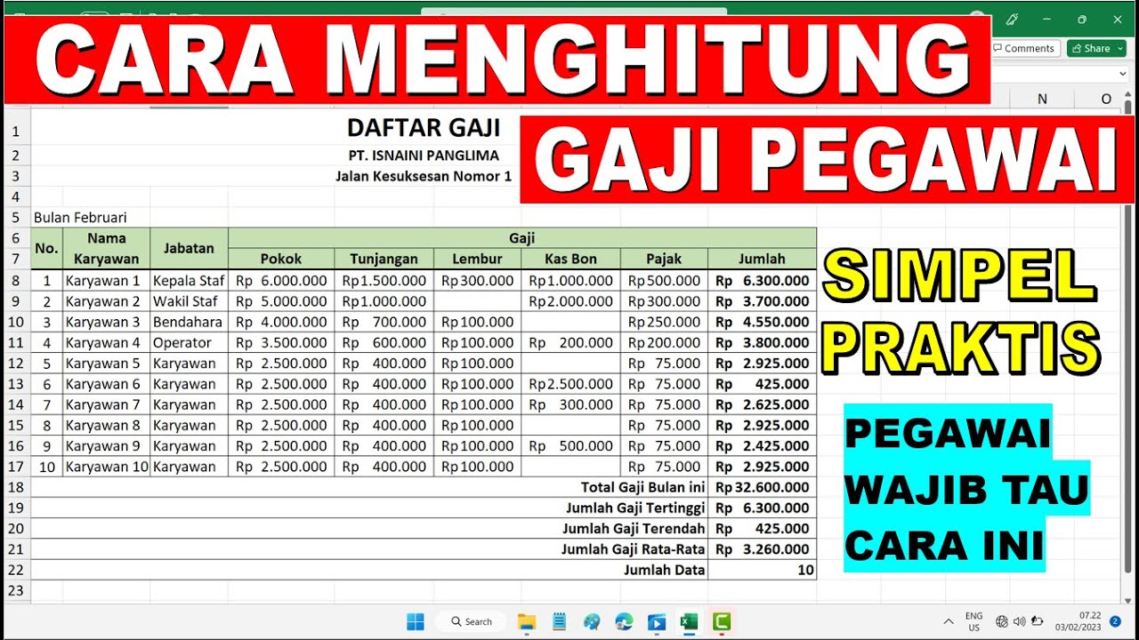 Cara Menghitung Gaji Pegawai Dengan Microsoft Excel - YouTube