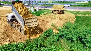 Amazing Starting Job!!!24T Dump Truck Landfill Dozer Skill Operator​ SHANTUI DH17,Bulldozer Pushing