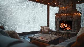 Tranquil Winter Lodge Snowfall | Fireplace Ambience for Serenity