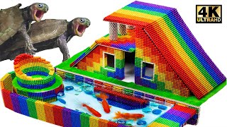 Howto Build House, Swimming Pool, Ground water For Turtle (ASMR Satisfying)| MagnetWorld Series #222