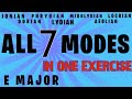 ALL SEVEN MODES IN ONE EXERCISE (E Major). Ionian-Dorian-Phrygian-Lydian-Mixolydian-Aeolian-Locrian