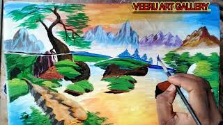 scenery painting || nature mountain painting || mountain forest fog watercolor painting