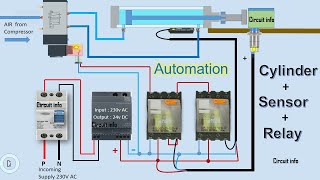 Automation / Pneumatic Cylinder with Sensor and Relay / Reed Switch/8 Pin relay/wiring/Circuit