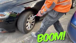 Slashing tyres prank