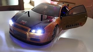 tamiya tt-02 (d) - hpi nissan skyline - build and opening door mod