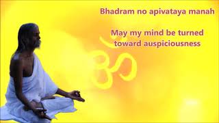 Bhadram no apivataya manah. Shanti Mantra for cleansing mind of negative thoughts. Sri Tathata