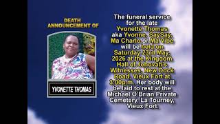 Yvonette Thomas ~ Short Obituary