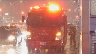 緊急走行指揮隊車とポンプ車。Command vehicle urgent run and the fire engine.