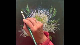 How to paint white chrysanthemums in acrylic paints. Finishing a flower painting. Fun and easy demo.