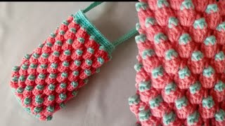 ถักกระเป๋าใส่โทรศัพท์, Crochet Phone bag# Strawberry 🍓 #handbag# Pattareeya B