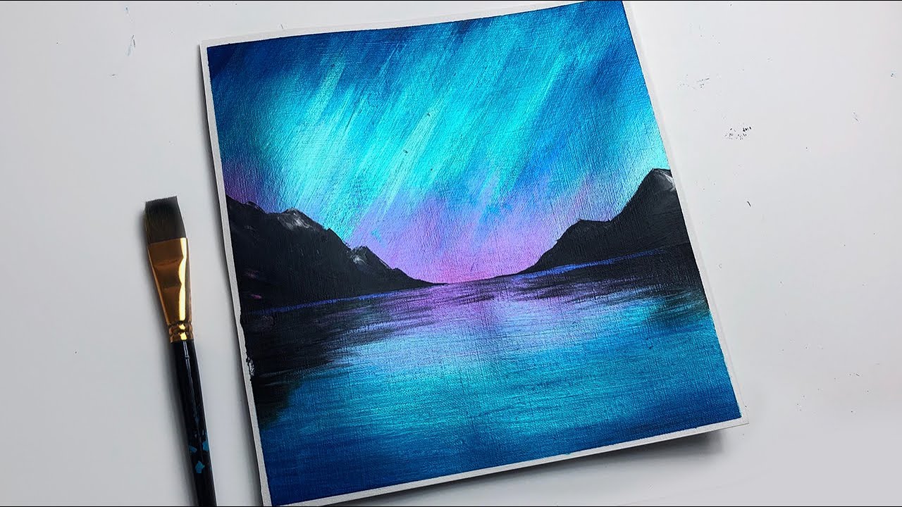 Northern Lights Mountains | Acrylic Painting For Beginners | Aurora ...