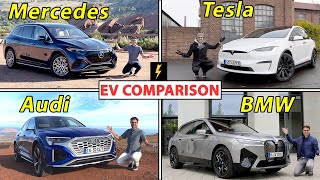 Tesla Model X vs BMW iX vs Audi Q8 e-tron vs Mercedes EQS SUV vs EQE SUV - best luxury EV SUV review