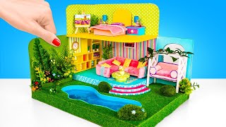 DIY MINIATURE DOLL HOUSE WITH POOL FROM CARDBOARD