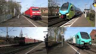 Trains at Ibbenbüren with Br 101 + Intercity, Westfalenbahn KISS, freight train and Eurobahn FLIRT 3