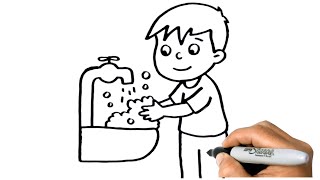 How to DRAW WASHING HANDS EASY Step by Step
