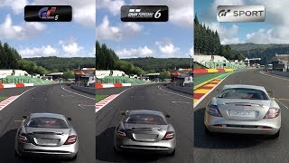 GT5 vs GT6 vs GT Sport - 2009 Mercedes-Benz SLR McLaren at Circuit de Spa-Francorchamps Comparison