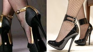 High heel pumps with black fishnet stockings and stilettos heel 2024