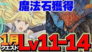 【誰でも組める】アイズ共通編成+ネロでLV11-LV14を攻略！魔法石大量ゲット！1月クエストダンジョン【パズドラ】