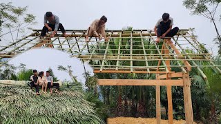 Beautiful girl and two husbands complete bamboo roof