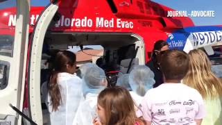 Third grade students learn about Northern Colorado Medivac helicopters during a tour of Sterling Reg