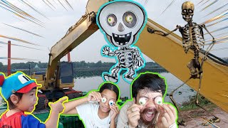 น้องภพ l ปะป๊าควักเยลลี่ลูกตาผี!! ที่รถแม็คโครลอยน้ำ Excavator Ghost Glotzer