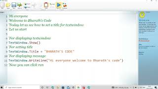 Bharath's Code // Setting a Title for TextWindow // Microsoft Small Basic