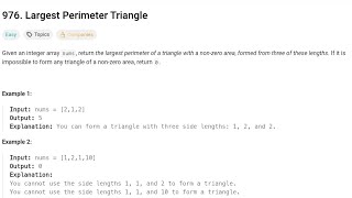 Largest Perimeter Triangle | Leetcode 976 | Java Solution | Detailed Explanation