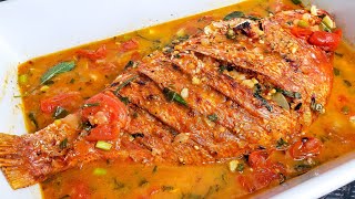 Most Tasty Oven Baked Large Red Snapper In Tomato Fresh Herbs Butter Sauce Recipe