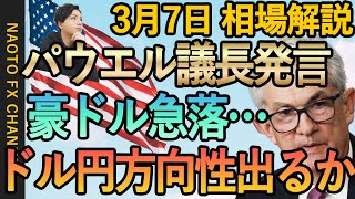 【FX パウエル議長発言 日銀会合 豪中銀政策金利発表】3月7日FX相場解説  (ドル円・ユーロドル・ポンド円 テクニカル分析 )