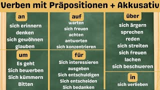 Wichtige Verben mit Präpositionen| 30 Common Accusative Verbs with examples - Common Sentences A1-B1