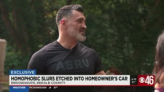 Homophobic slurs etched into homeowners car