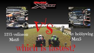 Traxxas Xmaxx 8s head to head race. Hobbywing Max6 vs Hobbywing Max5. Big can vs Stock motor