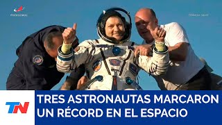 Dos cosmonautas rusos y una astronauta estadounidense regresaron a la tierra tras una misión récord