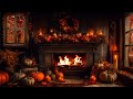 AUTUMN COZY FIREPLACE AMBIENCE-PUMPKINS & FARMHOUSE-FALLING LEAVES-CRACKLING FIRE-THANKSGIVING ASMR