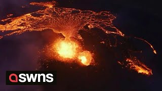 Epic drone footage captures stunning close-up volcano eruption in Iceland | SWNS