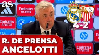 ANCELOTTI, RUEDA PRENSA COMPLETA REAL MADRID 4 - SEVILLA 2 hoy goles Mbappé, Rodrygo, Brahim...