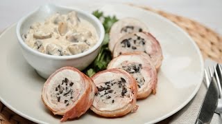 ไก่ยัดไส้ซอสครีมเห็ด Stuffed Chicken with Creamy Mushroom Sauce : พลพรรคนักปรุง