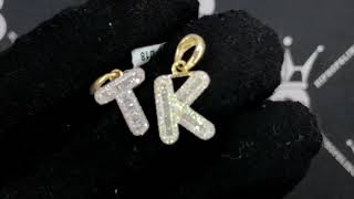 Iced Out Small Initial Letter Baguette Diamond Pendant 10K Gold A-Z | Real Jewelry