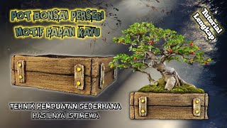 TEHNIK SEDERHANA,HASIL ISTIMEWA ‼️POT BONSAI PERSEGI MOTIF PAPAN KAYU || DIY