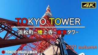 【4K】Tokyo Tower walk from Hamamatsu-cho via ZOUJOU temple