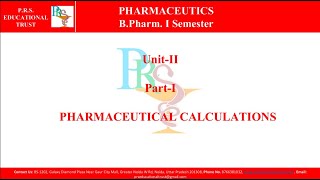 B.PHARM.|| 1st YEAR|| PHARMACEUTICS-I|| UNIT-2|| PHARMACEUTICAL CALCULATIONS||PROF. DR. AKHIL SHARMA