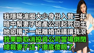 我隱瞞滬圈大少身份入贅三年，暗中幫妻子破產公司起死回生，她卻撂下一紙離婚協議讓我滾，我果斷取消投資公司當場倒閉，總裁妻子這下徹底傻眼了【三味時光】#激情故事#大彬情感#夢雅故事#小說#爽文