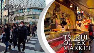 Saturday morning at Ginza and Tsukiji Outer Fish Market / 4K Japan