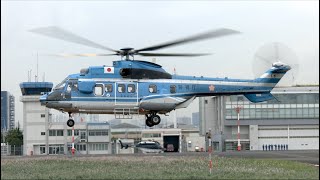 【ヘリコプター】 Airbus Helicopters H215 JA03MP （警視庁航空隊）「おおぞら1号」と Robinson R22の離陸・東京ヘリポート   4K