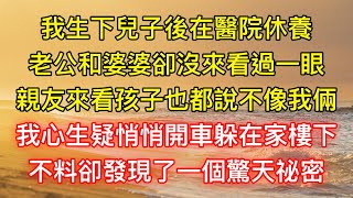 我生下兒子後在醫院休養，老公和婆婆卻沒來看過一眼，親友來看孩子也都說不像我倆，我心生疑悄悄開車躲在家樓下，不料卻發現了一個驚天祕密