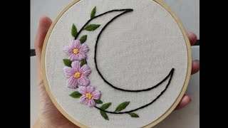 moon embroidery .. Embroidery for beginners .. no talking and no music