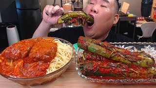 함박 토마토 스파게티 , 통 오이소박이 요리먹방 입니다. MUKBANG