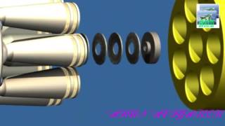 Bent-axis hydraulic motor animation and exploded view