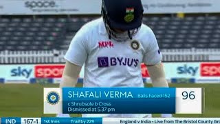 Shafali Verma out at 96 in her Test debut 🥺💔